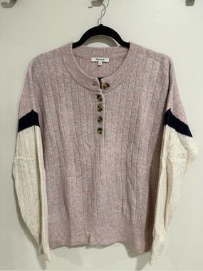 Madewell Pink Colorblock Ribbed Henley Sweater